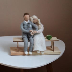 Felted Bride Groom Sculpture on Bench - Wedding Decor Anniversary Gift