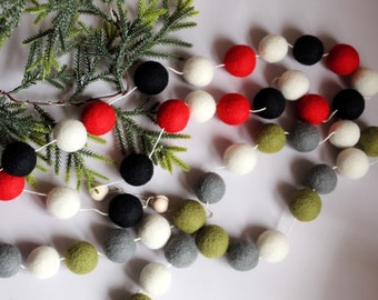 Needle felted Christmas ball garland, Pom Pom garland, Christmas banner