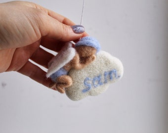 Wool Baby on the cloud sculpture Miscarriage Pregnancy Loss Infant Angel Wings Remembrance Memorial Personalized ornament