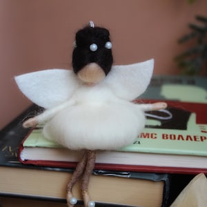Felt Fairy Ornament: Black Hair, White Dress - Whimsical Decor