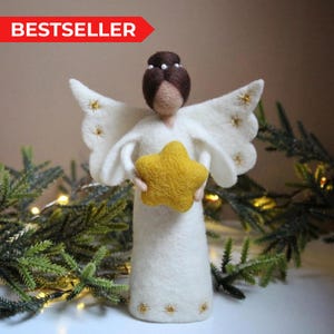 Unique Needle Felted Family Guardian Angel Tree Topper - Christmas Decor