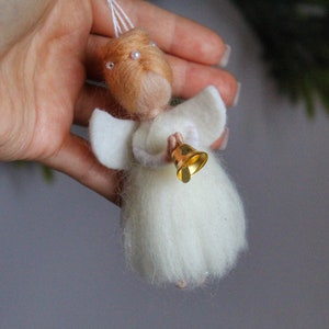 Angel Ornament with Christmas Bells - Needle Felted Holiday Decor