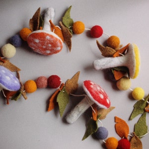 Felted Autumn Garland - Mushrooms, Balls, and Leaves