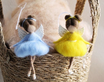 Felt fairy brown hair in yellow dress fairy ornaments Little fairy decor