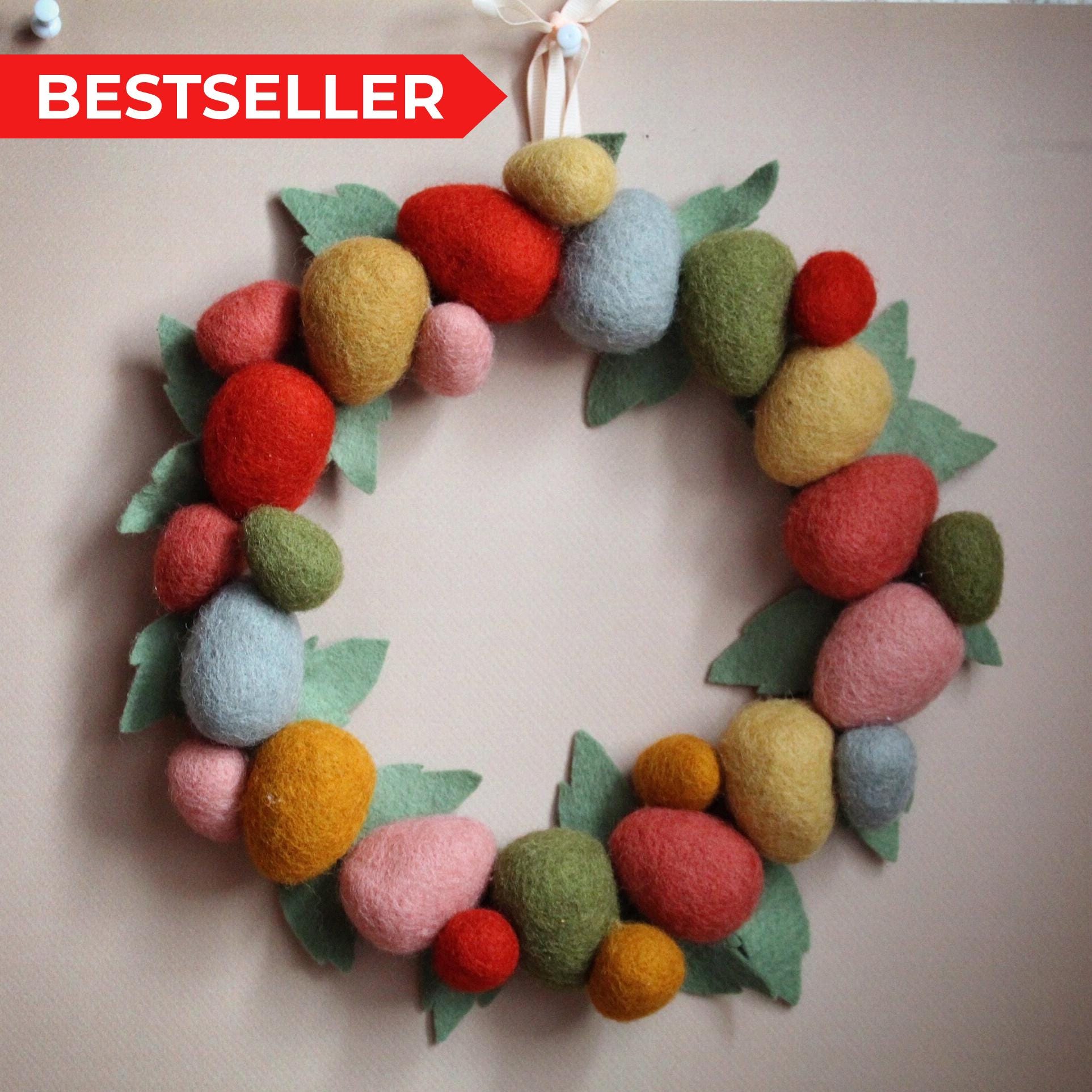 Wool Easter Egg Wreath - Handmade Home Ornaments