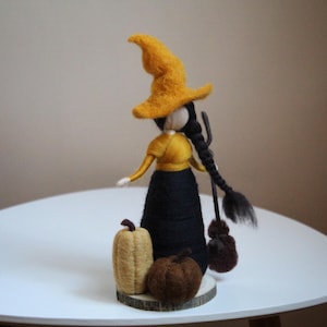 Needle Felted Witch with Pumpkin - Halloween Home Decor