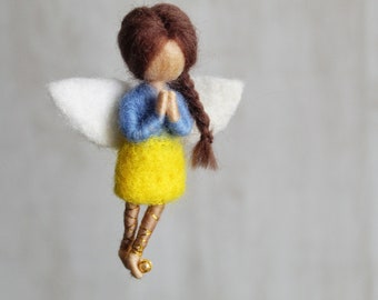 Pray for Ukraine support Ukraine Needle felted tiny angel brooch Soft  sculpture Angel Wool angel
