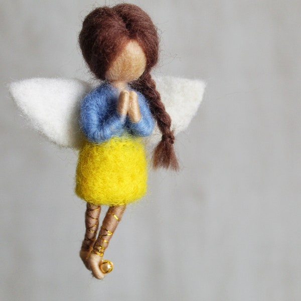 Pray for Ukraine support Ukraine Needle felted tiny angel brooch Soft  sculpture Angel Wool angel