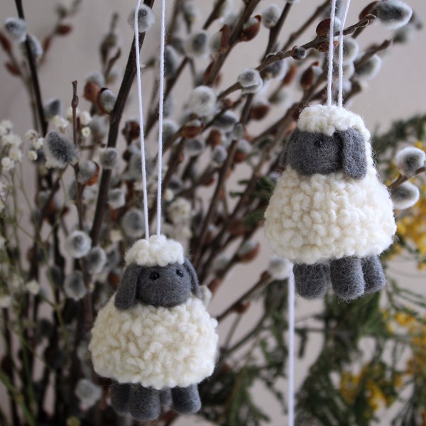 Wool Felt Sheep Easter Ornament, Tree Hanging Decorations, Counting Sheep, Lamb Ornament