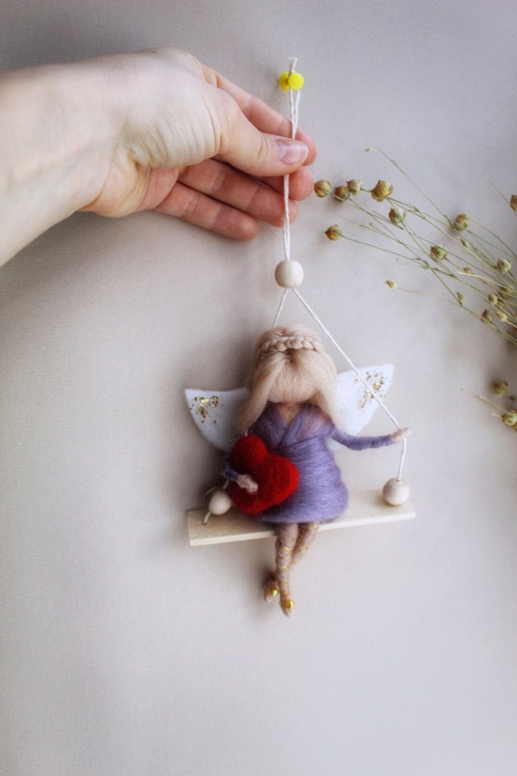 Rose Valentine fairy needle felted a hand made