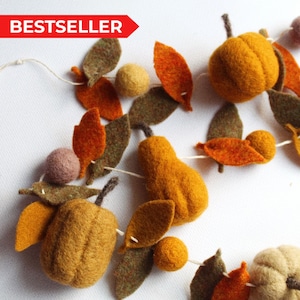 Kürbis Blätterkranz aus Filz - Herbst Dekoration - Handarbeit