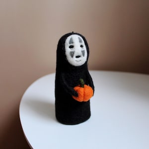 Spirited Away Inspired Needle Felted Kaonashi Sculpture - Halloween Home Accent
