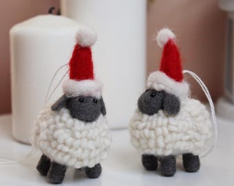 Handmade Wool Felt Sheep Christmas Ornament - Tree Hanging Decoration