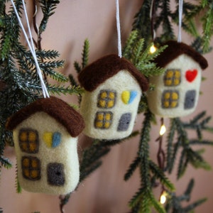 Needle felted Christmas toy house, Christmas tree ornaments, Christmas home image 3