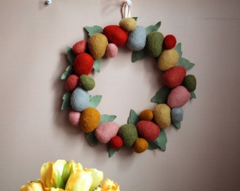 Easter eggs wreath, wool Easter egg, home Easter ornaments