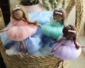 Felt fairy with dark and tan skin fairy ornaments Little fairy decor