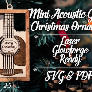 Mini Acoustic Guitar Christmas Ornament - SVG laser cut bestanden - voor Glowforge & Laser Cutters