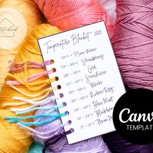 EDITABLE Temperature Blanket Color Card | CANVA Template | Crochet and Knitting Tools | PDF Editable Template