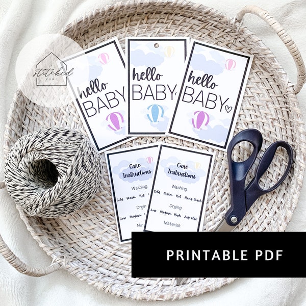 PRINTABLE: Hello Baby Tags for Crochet, Knitting, Baby Blankets, Baby Gifts, Printable Care Tags, PDF