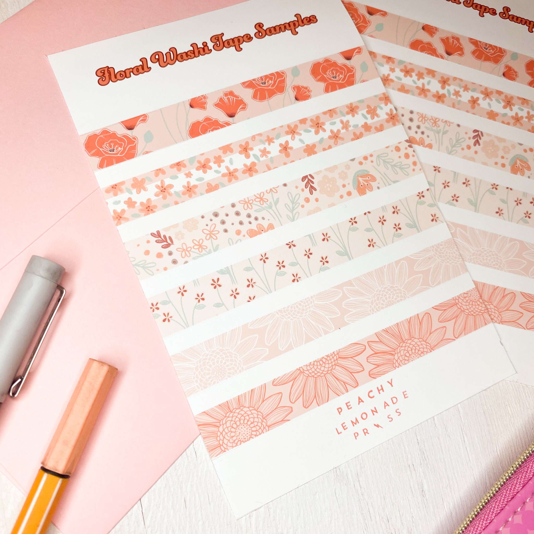 Floral Washi Tape Samples Sticker Sheet / Peach Washi Tape Set Etsy