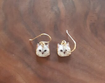 Cat Earrings, Kitty Earrings, Feline, Gift for Cat Lovers, Gold Finish, 1 inch.