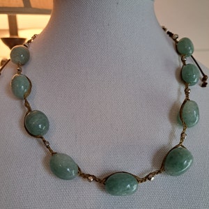 Chunky Green Aventurine Necklace, Hand Braided, Artisan, Boho, Adjustable, Beachy, Large Semi Precious Gemstone Beads, Silver Tone Findings