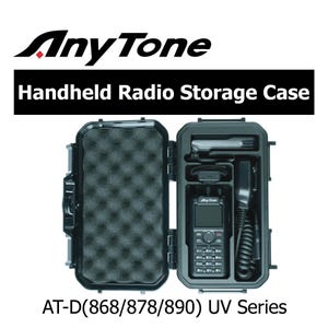 May include: Black handheld radio storage case with a black foam interior. The case is open and a black AnyTone radio is inside. The radio has a screen and buttons. The text "AT-D(868/878/890) UV Series" is printed below the case.