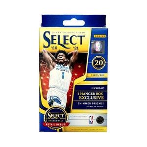2020-21 Panini Select NBA Basketball Trading Cards - 20 Karten Hänger Box - 4 exklusive Schimmer Prizms - Factory Sealed