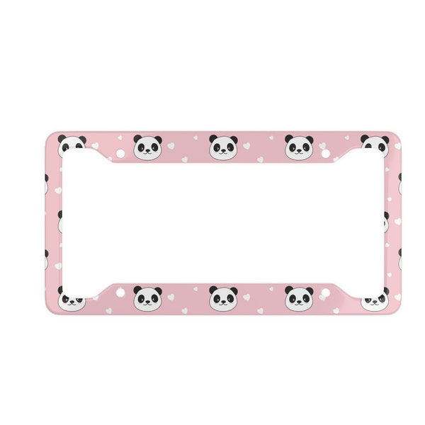 Kawaii Pink Hearts Panda License Plate Frame | Matching Cute License Plate Summer Birthday Gift | Womens Teen Girly Pink Car Accessories