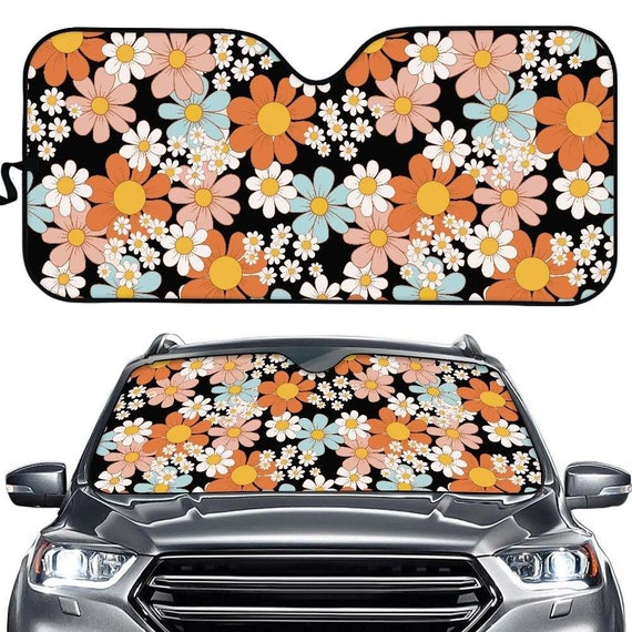 Cottagecore Flower Sunshade for Windshield Retro Womens Car Accessories  Matching Car Accessories Seat Cover License 