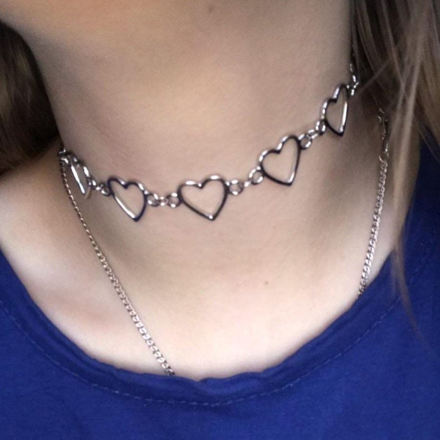 Egirl Choker Silver Hearts Choker 