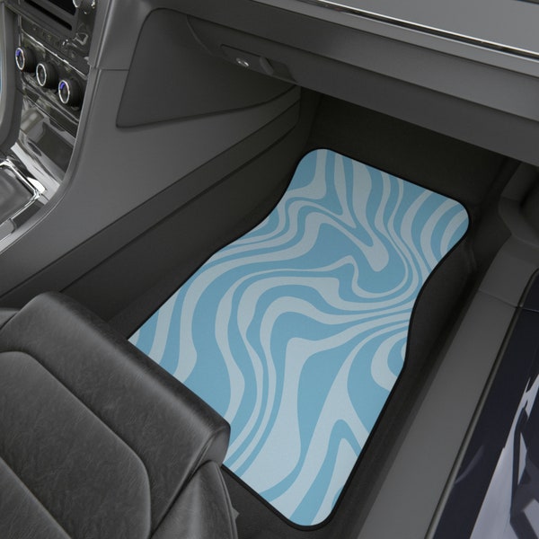 Blue Swirl Retro Groovy Car Mats (Set of 4) (Set of 4) | Matching Seat Car Accessories Front & Rear