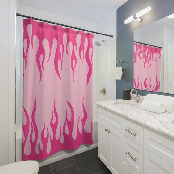 Pink Flame Retro Shower Curtains Y2K Aesthetic for Bathroom 90s