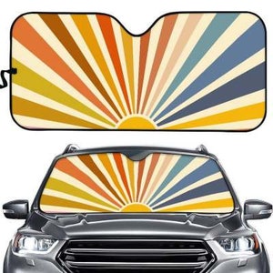 70s Groovy Rainbow Sun Privacy Sunshade for Windshield | Retro Boho Car Accessories | Customizable Matching Car Accessories | Birthday Gift