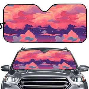 Sunset Sky Aesthetic Privacy Sunshade for Windshield | Retro Cozy Car Accessories | Womens Matching Car Accessories | Birthday Gift