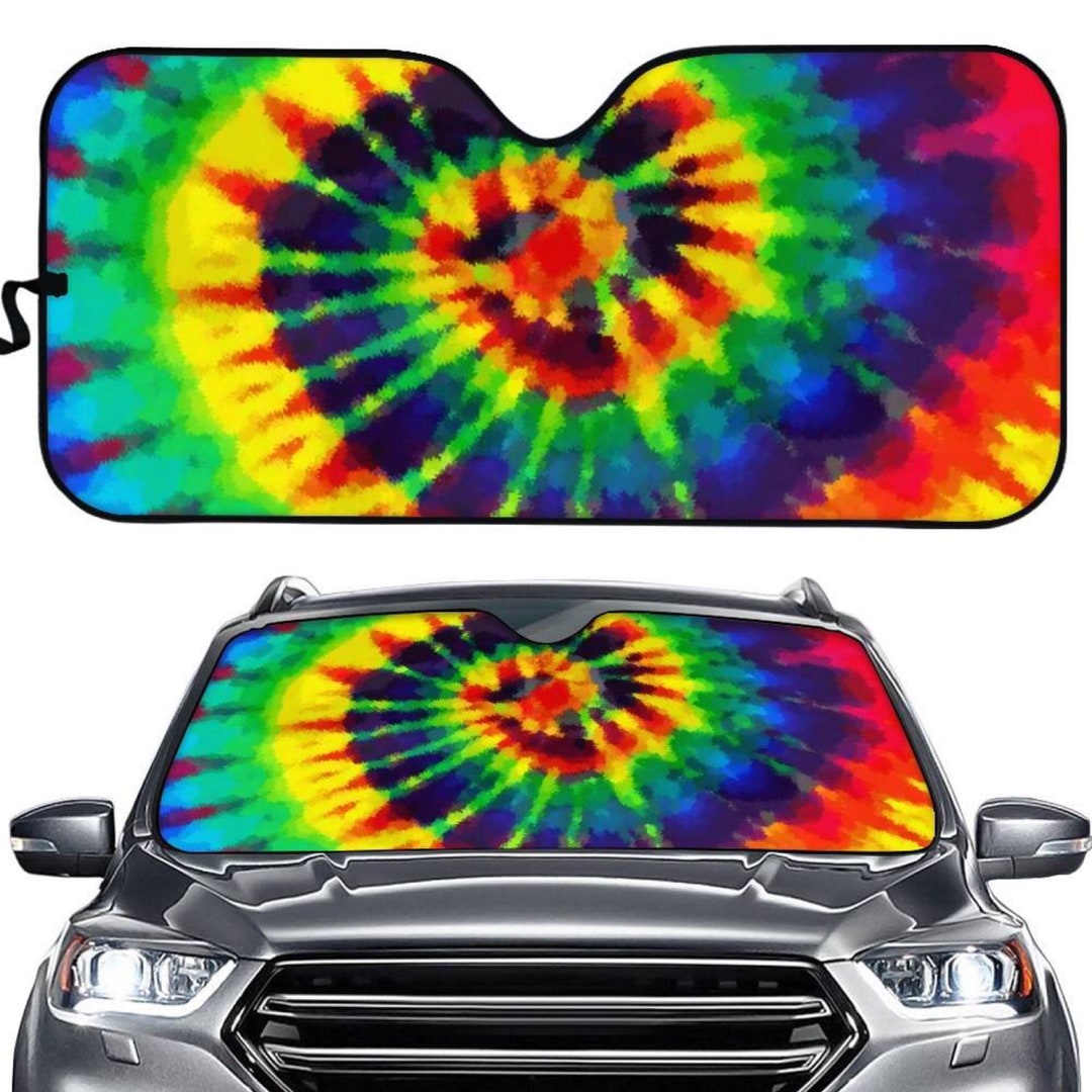 Summer Tie Dye Groovy Rainbow Hippie Privacy Sunshade for Windshield Retro Car Accessories