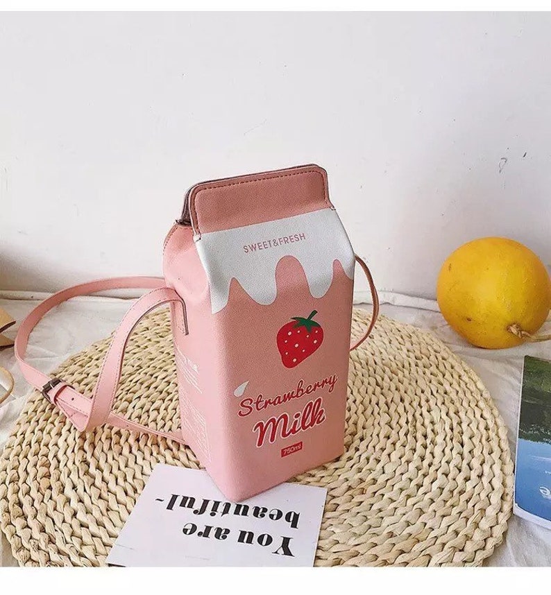 Milk Crossbody Bag Strawberry Milk Bag Milk Carton Purse Etsy