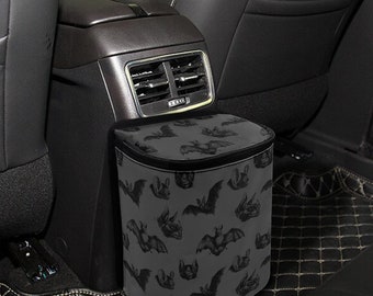 Black Bats Trash Can for Car | Compact Cute New Car Gift | Emo Halloween Goth Car Accessories | Car Organizer Mother's Day Gift