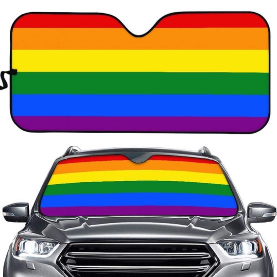 Rainbow Sunshade for Windshield | Retro Pride Flag Womens Car Accessories
