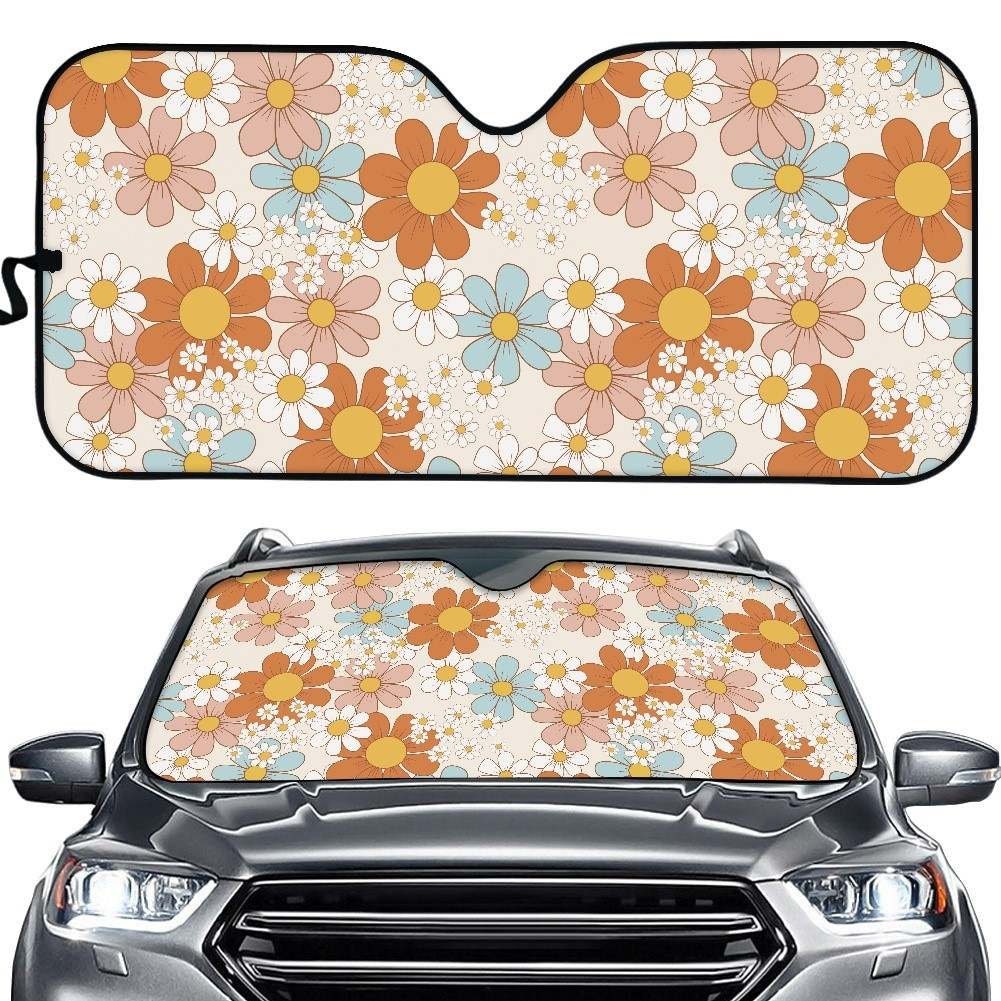 Boho Spring Floral Sunshade for Windshield Boho Womens Car Accessories  Matching Car Accessories Seat Cover License 