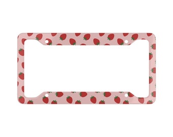 Pink Strawberry License Plate Frame