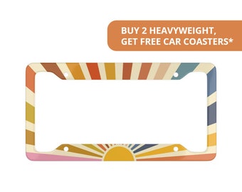 Rainbow Groovy Retro Hippie Sun License Plate Frame | Matching Car Accessories
