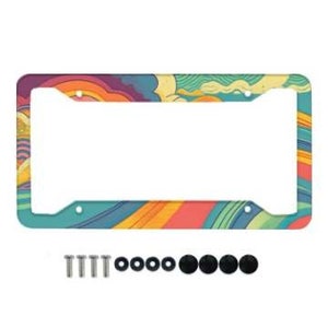 Retro Rainbow License Plate Frame | 70s Car Accessories | Car License Plate Frame | Birthday Gift