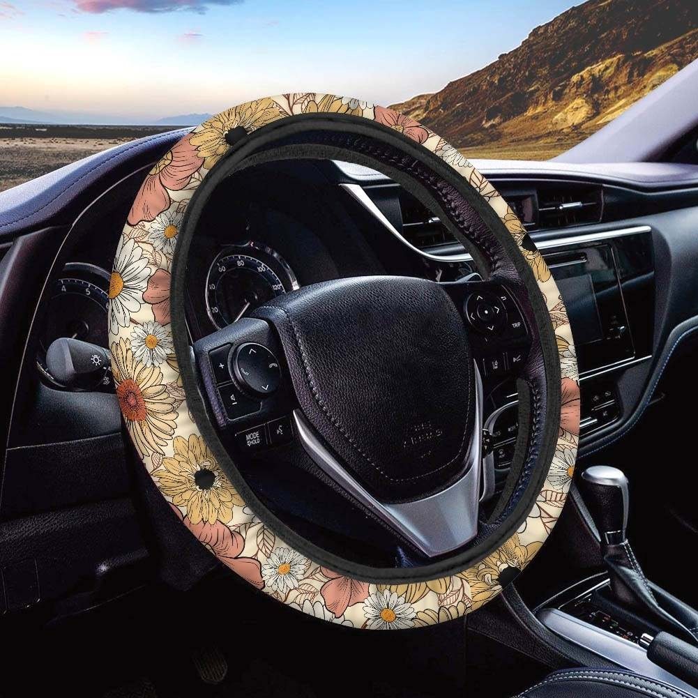 Discover Bright Cottagecore Daises Floral Steering Wheel Cover