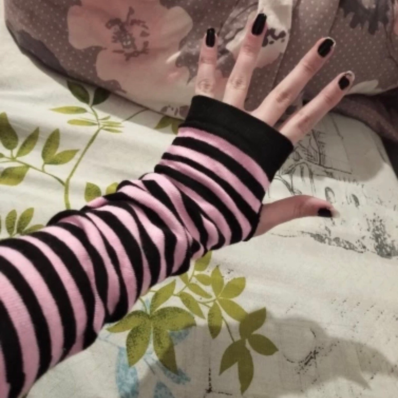 Pink Striped Fingerless Gloves Etsy