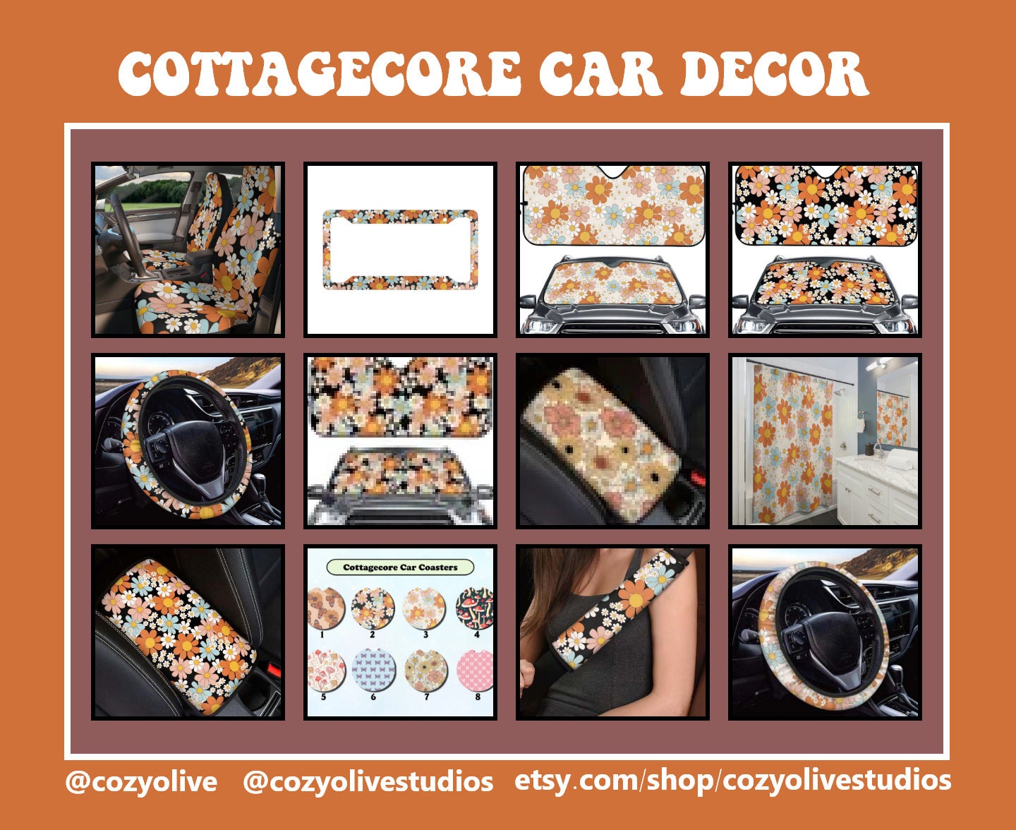 Cottagecore Grandma Garden Floral Car Accessories