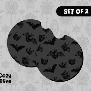 Black Bats Goth Soft Car Coasters | Matching Car Accessories | Mix and MatchSet of 2