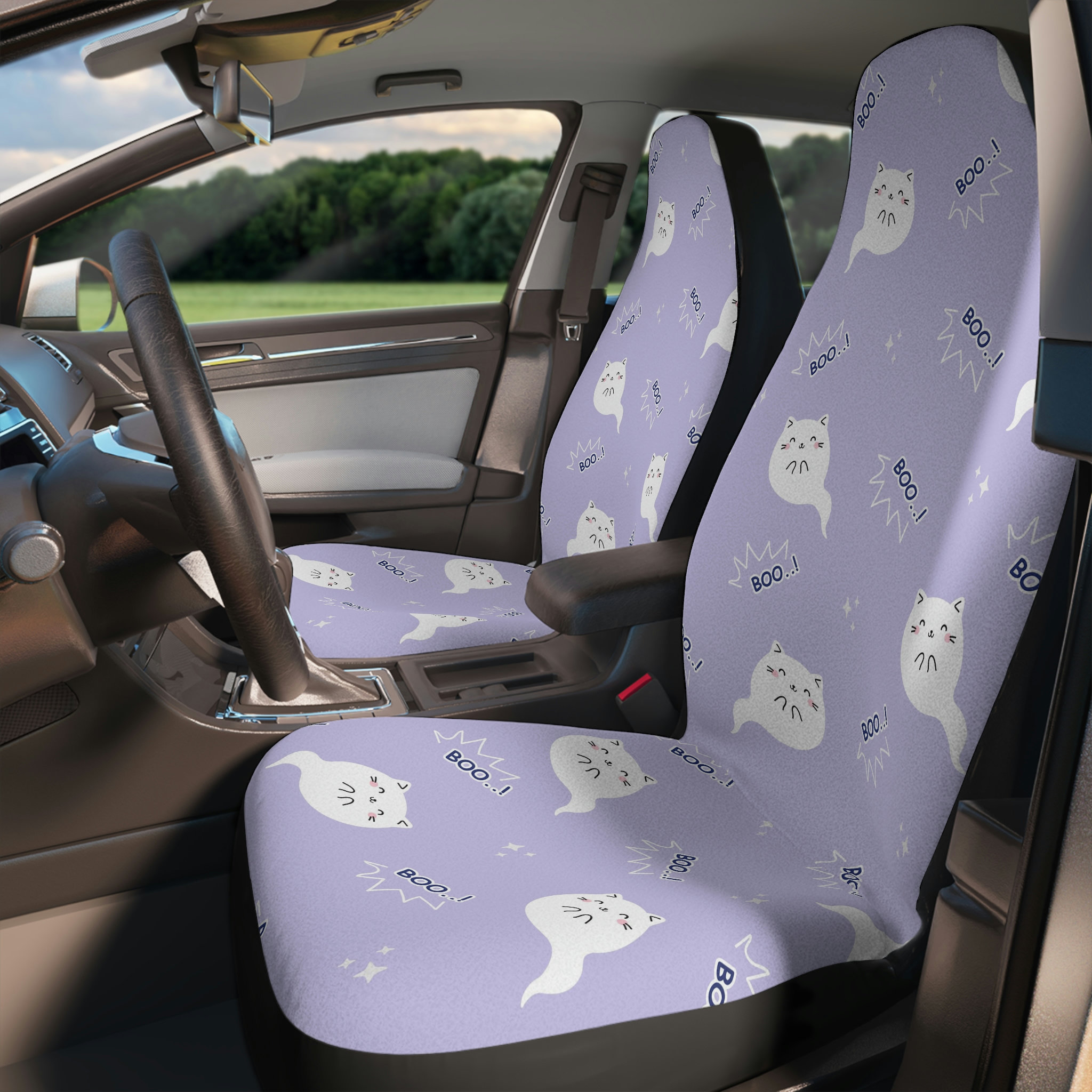 Discover Spooky Cat Kawaii Ghost Car Seat Covers