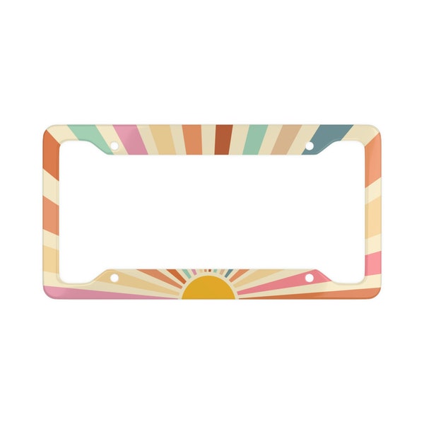 Pastel Rainbow Shimmer Groovy Retro Hippie Sun License Plate Frame | Matching Car Accessories | 70s Car Decor | Birthday Gift