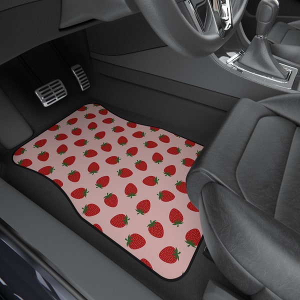 Pink Strawberry Car Mats (Set of 4) | Kawaii Spring Decor | Matching Set Car Accessories (Set of 4) | Matching Seat Car Accessories